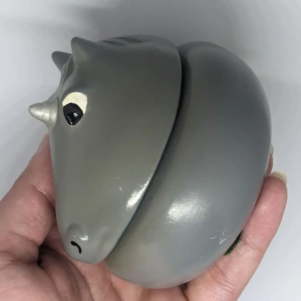 Handmade ceramic clay gray unicorn dish catchall cup jewelry box